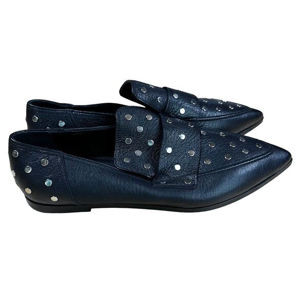 AGL NWOB Ines Studded Loafer Black Women's Size 42 (US 12) Pointed Toe Flats - Picture 3 of 9